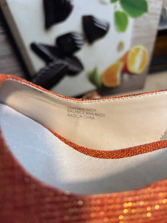 Le Château Orange Glitter Slingback Heels Peep Toe Elegant Size 8 - Picture 6 of 11